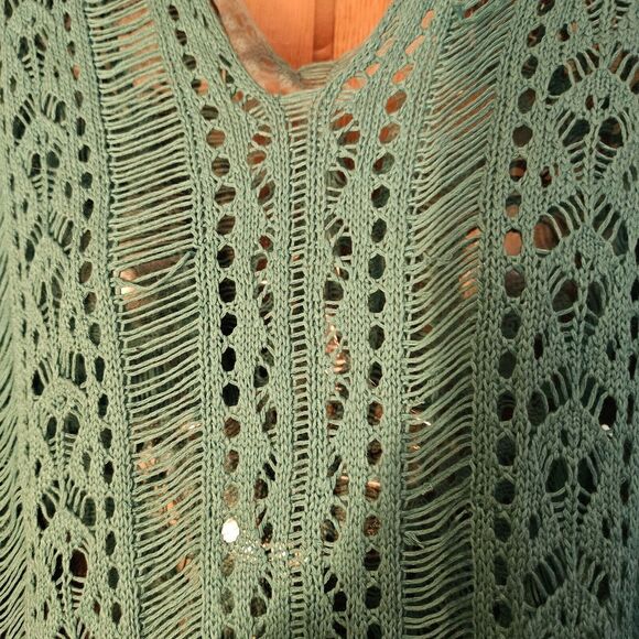 Women's One Size Boho Turquoise Crochet Poncho Vest | One Size Beach Cover-Up - Picture 5 of 5